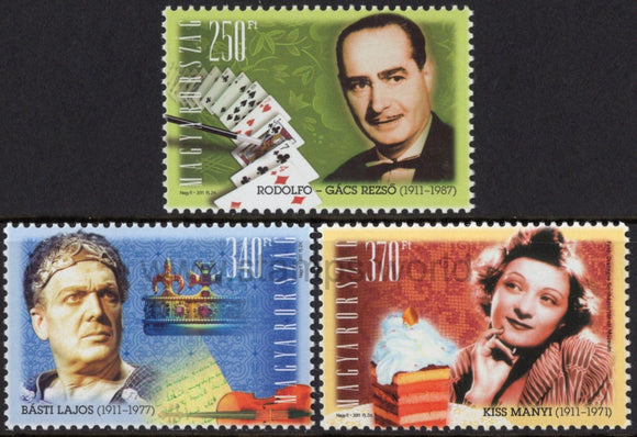 Hungary. 2011 Hungarian performing artists. Rodolfo, Lajos Basti and Manyi Kiss. MNH