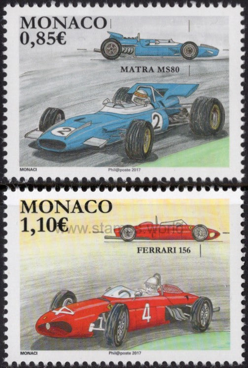 Monaco. 2017 Legendary Race Cars. Matra MS80 and Ferrari 156. MNH