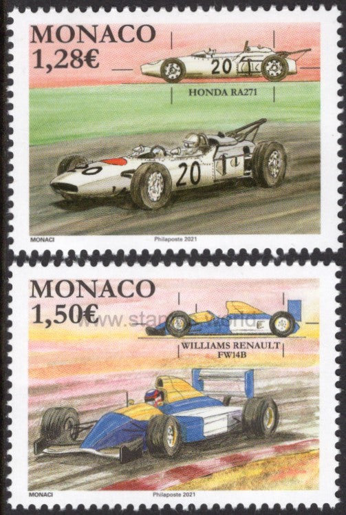 Monaco. 2021 Legendary Race Cars. Honda RA271 and Williams Renault FW14B. MNH