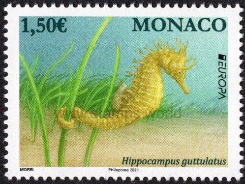 Monaco. 2021 Europa. Endangered National Wildlife. Seahorse. MNH