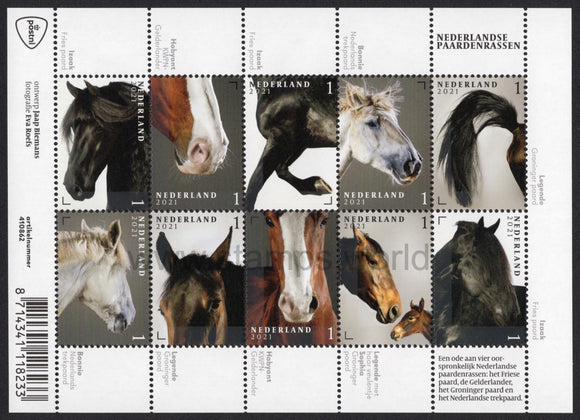 Netherlands. 2021 Dutch Horse Breeds. MNH