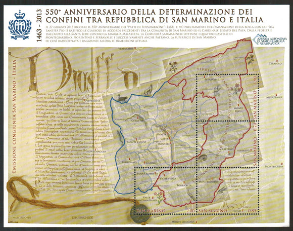 San Marino. 2013 550th Anniversary of borders determination Republic of San Marino and Italy MNH