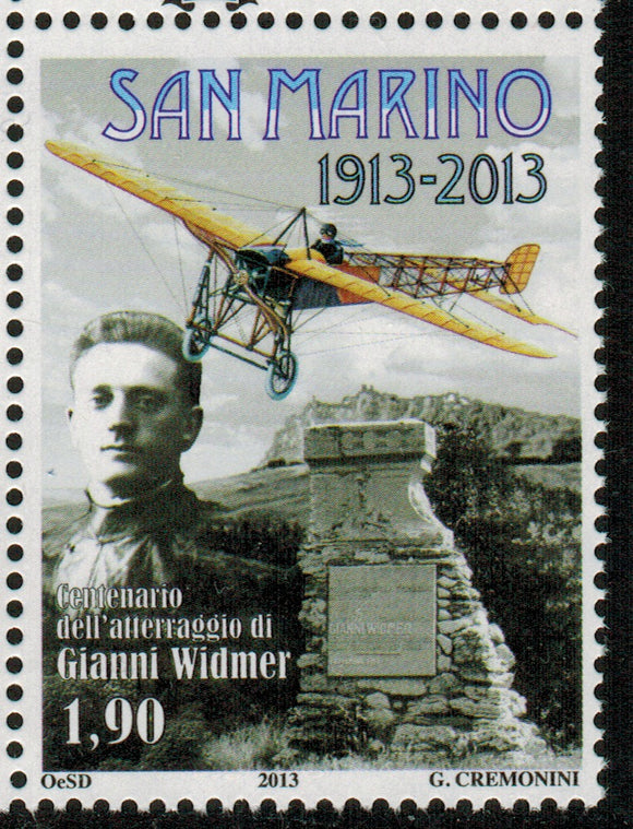 San Marino. 2013 Centenary of Gianni Widmer landing MNH