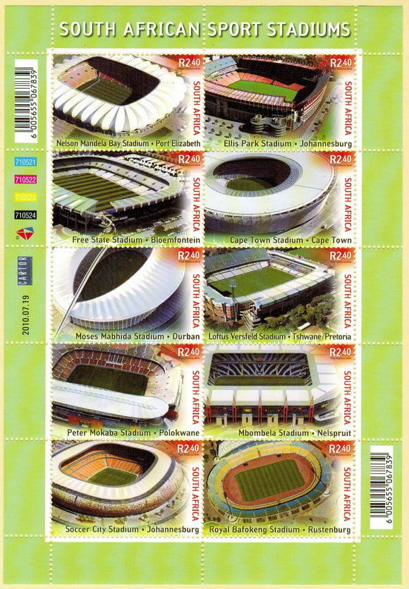 South Africa. 2010 FIFA Sports Stadiums. MNH