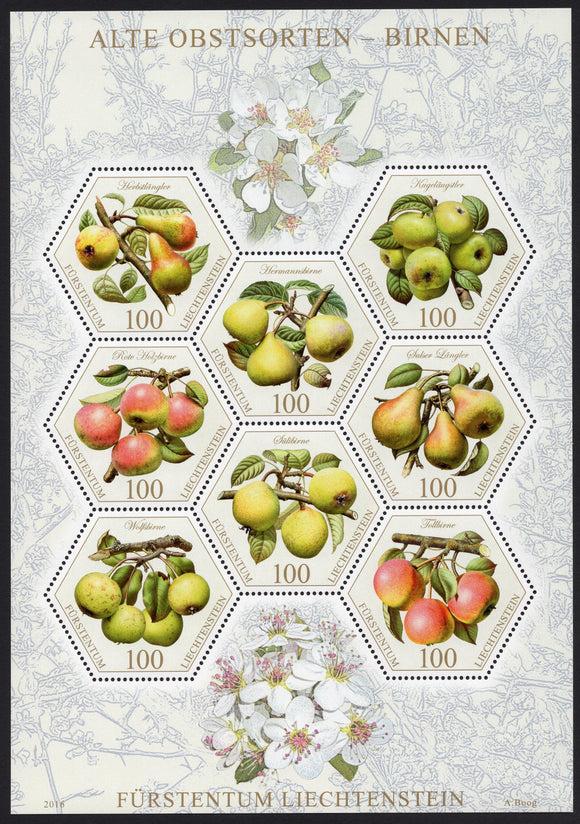 Liechtenstein. 2016 Old Fruit Varieties: Pears. MNH