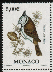 Monaco. 2002 Flora and Fauna. Parus Cristatus. MNH