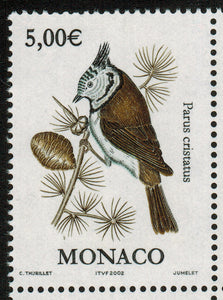 Monaco. 2002 Flora and Fauna. Parus Cristatus. MNH