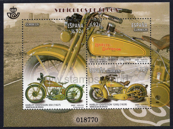 Spain. 2014 Vintage vehicles. Harley-Davidson motorcycles. MNH