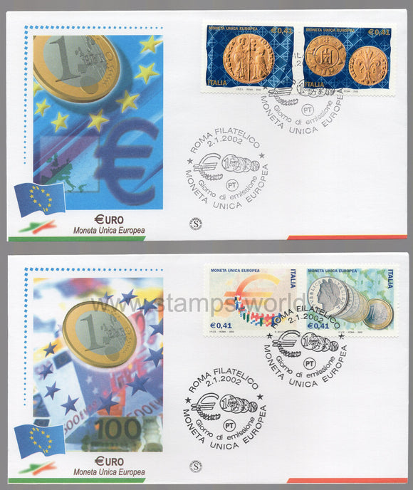 Italy. 2002 Introduction of the Euro. Set of 2 FDC