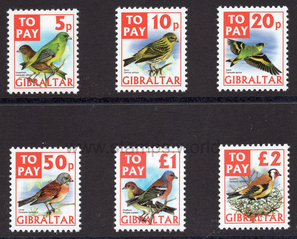 Gibraltar. 2002 Birds. To Pay Labels. MNH