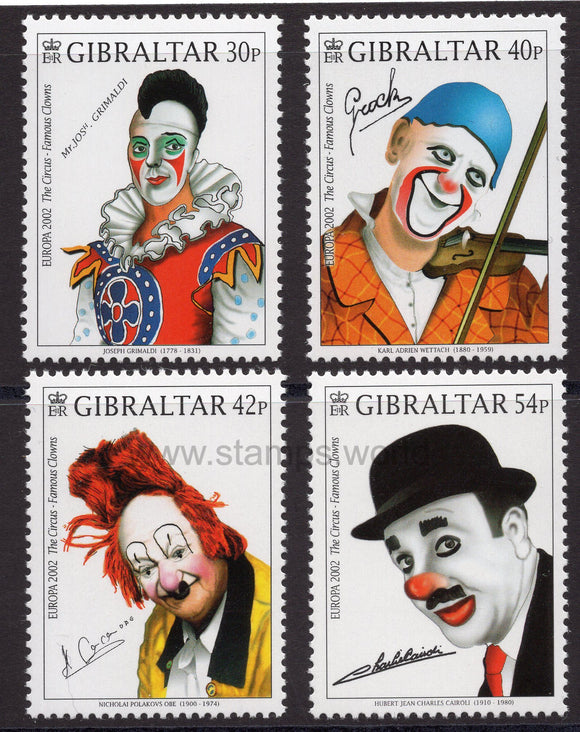 Gibraltar. 2002 Europa. The Circus. Famous Clowns. MNH