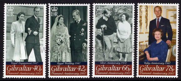 Gibraltar. 2007 Diamond Anniversary of Royal Wedding of Queen Elizabeth II and Prince Phillip. MNH