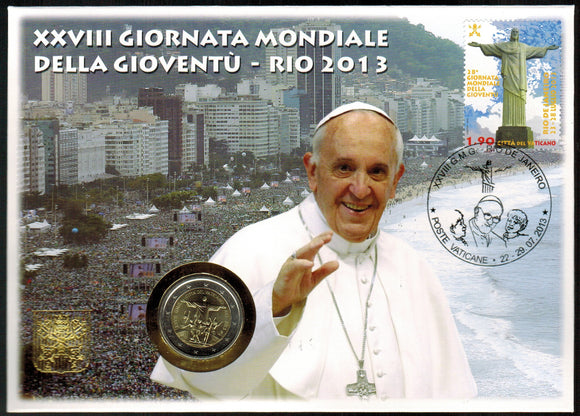Vatican. 2013 28th World Youth Day. Rio de Janeiro. Stamp and Coin