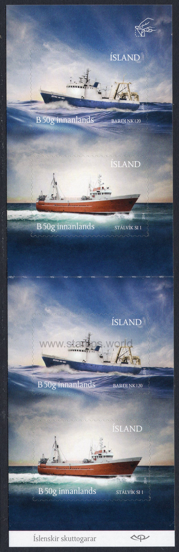 Iceland. 2014 Trawlers and Fishing Vessels. (4x50g domestic). Booklet. MNH