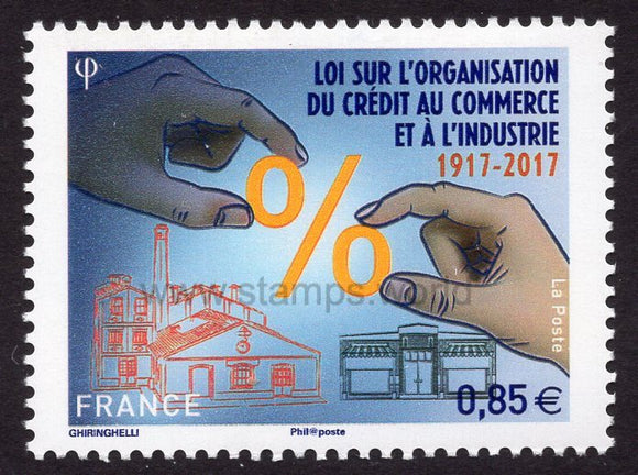 France. 2017 100 years of Law for the financing of commerce. MNH