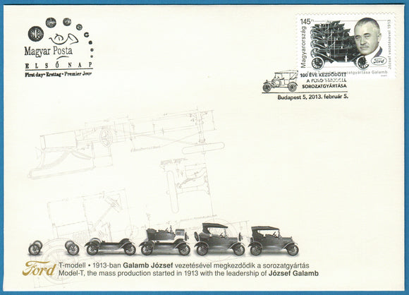 Hungary. 2013 Ford T. 100 years. FDC