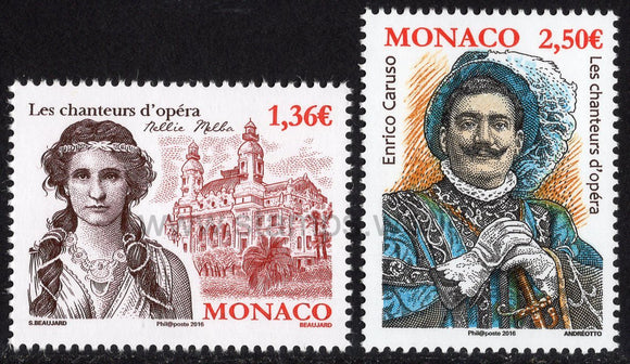 Monaco. 2016 Opera Singers. Nellie Melba and Enrico Caruso. MNH