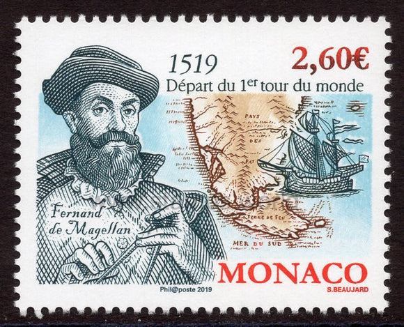 Monaco. 2019 500th Anniversary of the First Circumnavigation of the Earth. Ferdinand Magellan. MNH