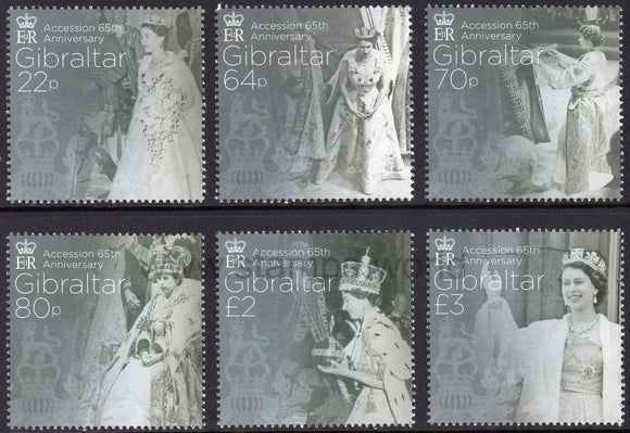 Gibraltar. 2017 Accession 65th Anniversary. Queen Elizabeth II. MNH