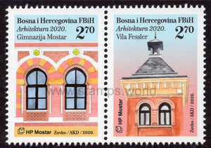 Bosnia and Herzegovina. Mostar. 2020 Architecture. The Mostar Gymnasium and Villa Fessler. MNH