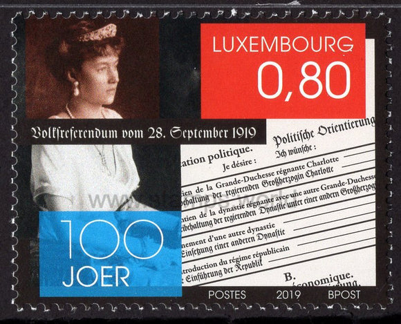 Luxembourg. 2019 100th anniversary of the 1919 Referendum. MNH