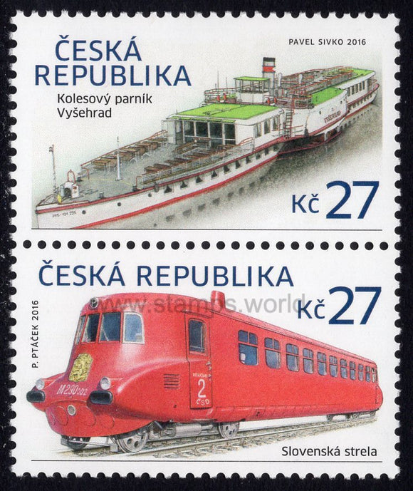 Czech Republic. 2016 Historical Vehicles. Paddle Steamer Vysehrad and Slovenska strela. MNH