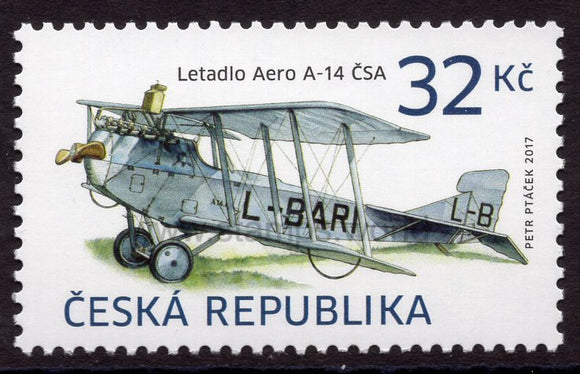 Czech Republic. 2017 Historical Vehicles: The AERO A-14 CSA airplane. MNH