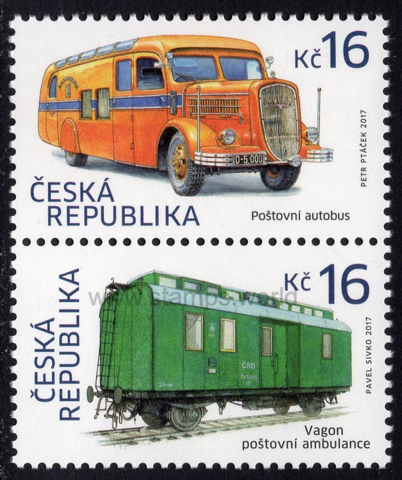Czech Republic. 2017 Historical Vehicles: Post bus and Railroad mail car. MNH