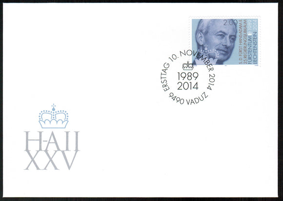 Liechtenstein. 2014 25th Anniversary of the Coronation of Prince Hans-Adam II. FDC