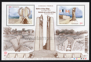 Canada. 2017 Battle of Vimy Ridge. Joint Issue with France. MNH