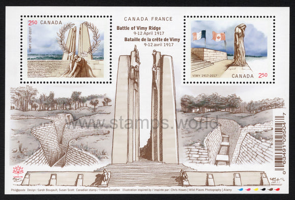 Canada. 2017 Battle of Vimy Ridge. Joint Issue with France. MNH