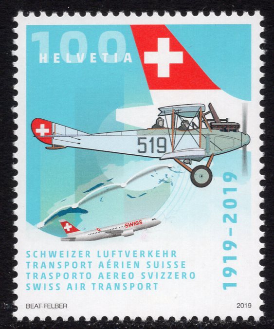Switzerland. 2019 Swiss Air Transport 1919-2019. MNH