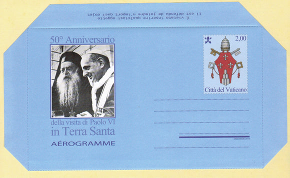 Vatican. 2014 50th anniversary of Paul VI visit of to the Holy Land. Aerogram