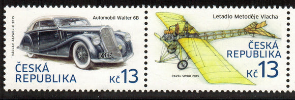Czech Republic. 2015 Historical Vehicles: Metodej Vlachís airplane and Walter 6B Automobile. MNH