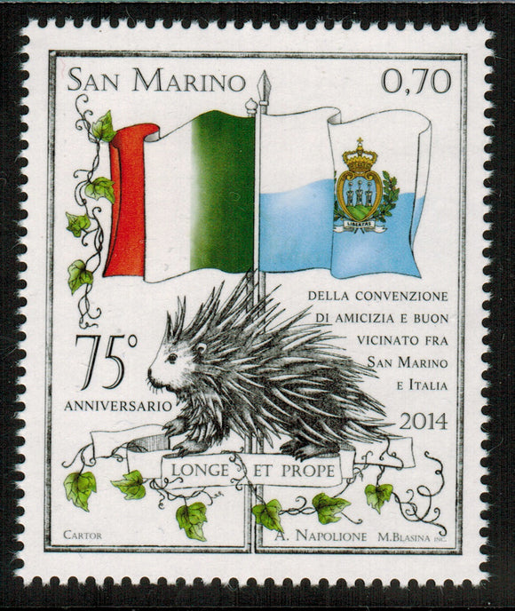 San Marino. 2014 75th Anniversary of the Convention of Friendship San Marino and Italy. MNH