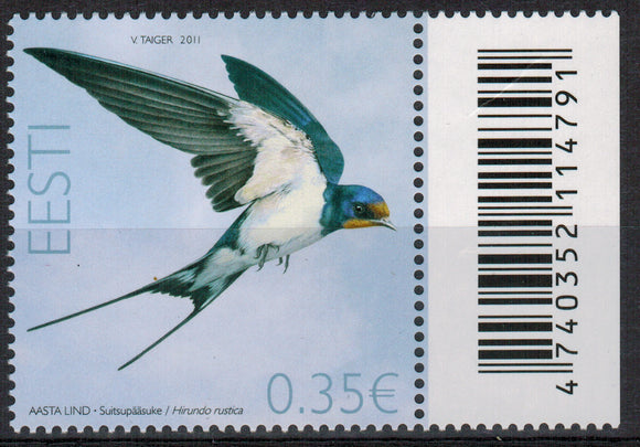 Estonia. 2011 Bird of the Year. Barn Swallow. MNH