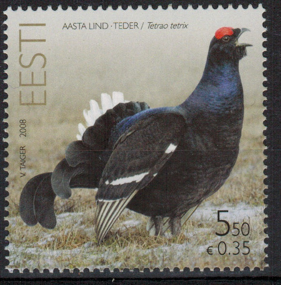 Estonia. 2008 Bird of the Year. Black Grouse. MNH